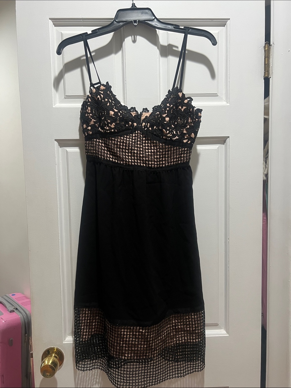 Theory Black Dress with Nude Underlay and Lace